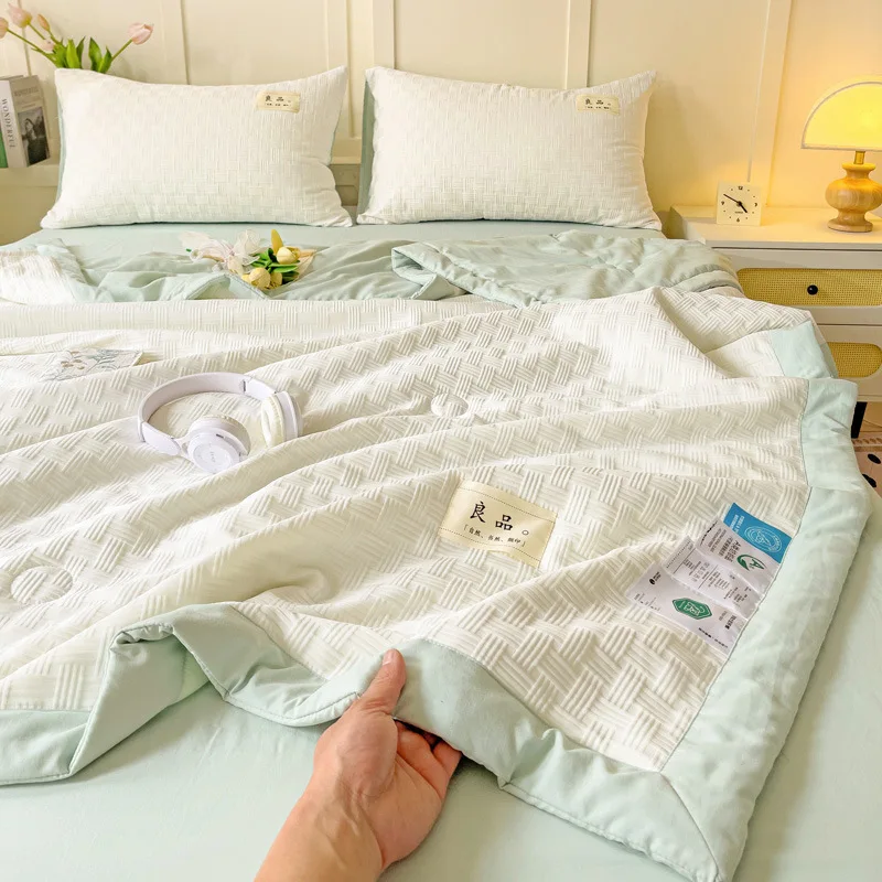 New Waffle Fiber Quilt, Summer Bare Sleeping Color blocked Thin Quilt, Cool Air Conditioning Summer Quilt, Machine Washable - Image 3