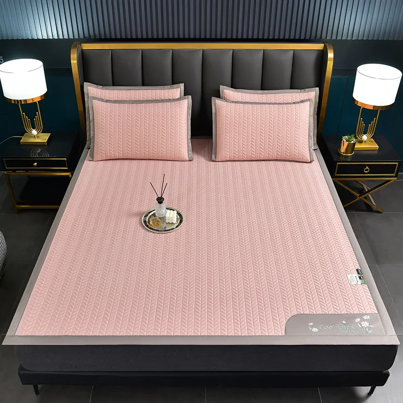 New cool silk latex cooling mat, ice silk mat set, washable summer home dormitory naked sleeping heat dissipating bed sheets - Image 4