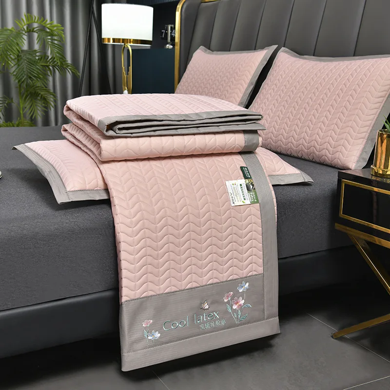 New cool silk latex cooling mat, ice silk mat set, washable summer home dormitory naked sleeping heat dissipating bed sheets - Image 2
